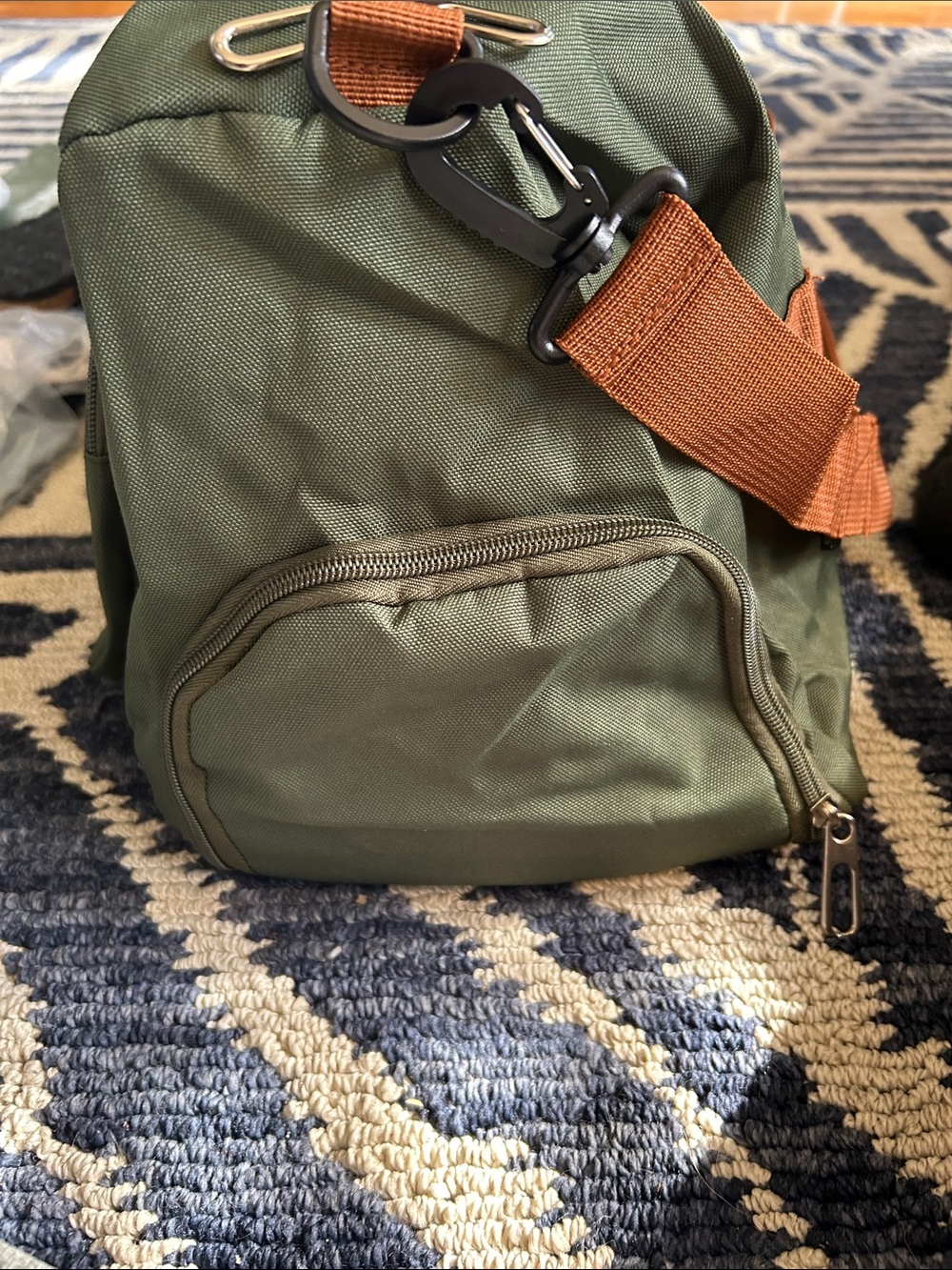 Olive Green Canvas Weekend Duffel Bag with Brown Straps - Picture 2 of 3